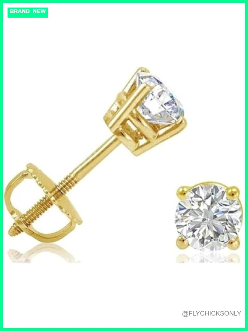 Moissanite Diamond Solitaire Stud Earrings VVS1 925 Sterling Silver 14K Yellow